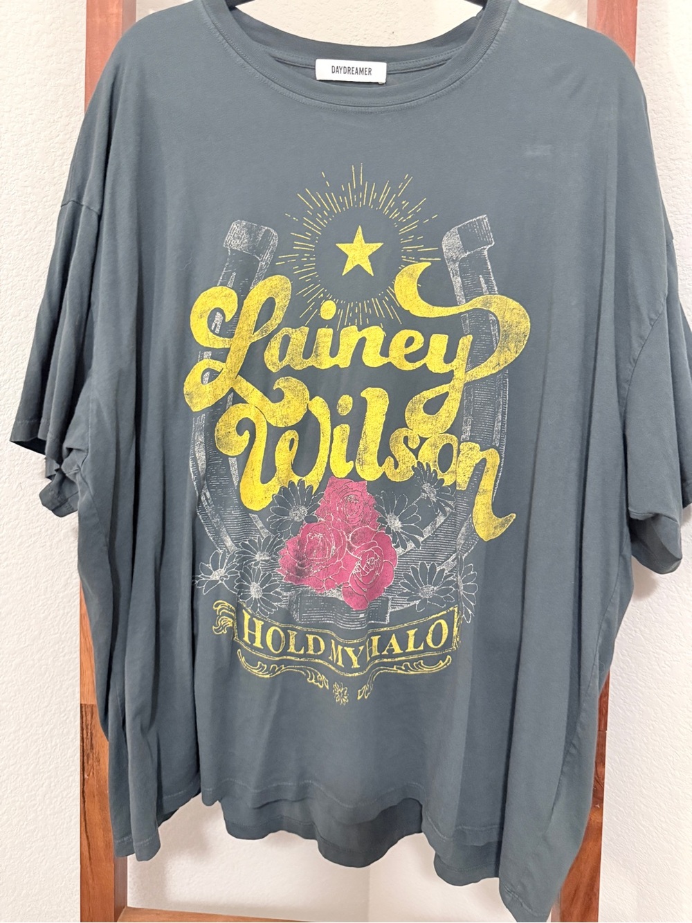 Daydreamer Lainey Wilson Graphic Tee - Charcoal Hold My Halo Country One Size